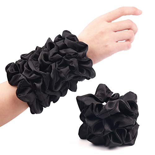 CEELGON Black Satin Silk Scrunchies for hair Big Scrunchies Satin Packs for Hair Scrunchies 10 Pack (Black) - Image 1