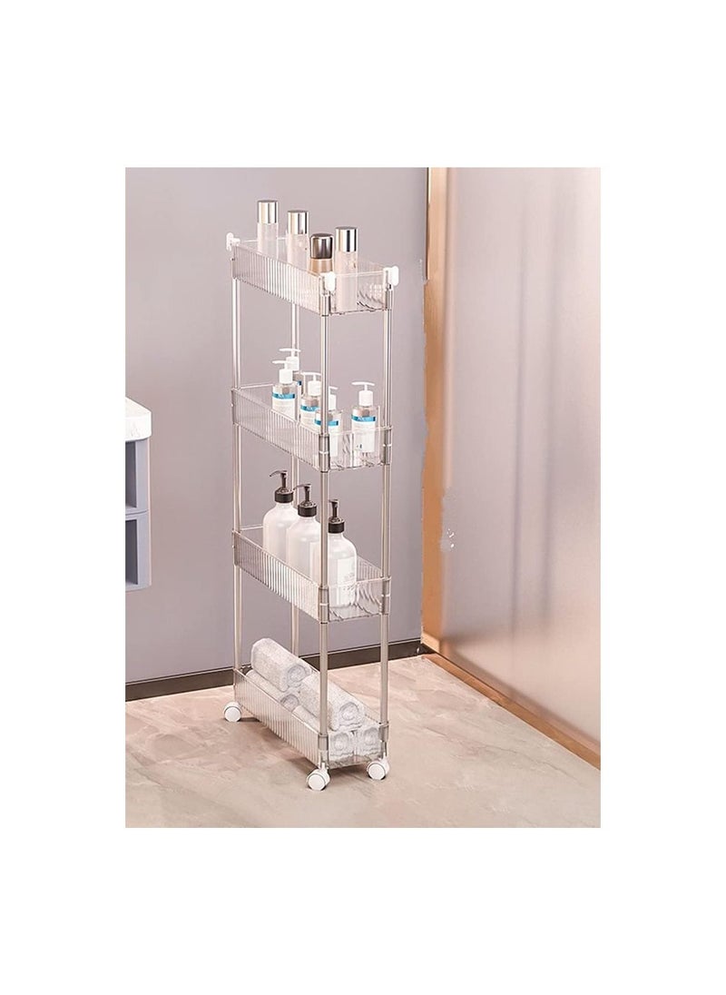 Hawaii 4 Tier Storage Cart Slim Rolling Storage Cart Mobile Organizer Shelf Cart for Kitchen Bathroom Laundry Office Narrow Places with Removable Wheels and 4pcs Hooks  - Image 1