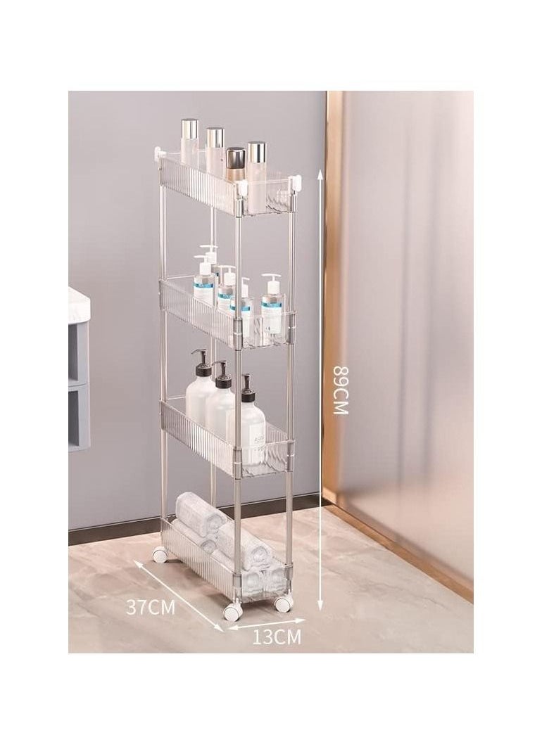Hawaii 4 Tier Storage Cart Slim Rolling Storage Cart Mobile Organizer Shelf Cart for Kitchen Bathroom Laundry Office Narrow Places with Removable Wheels and 4pcs Hooks  - Image 2
