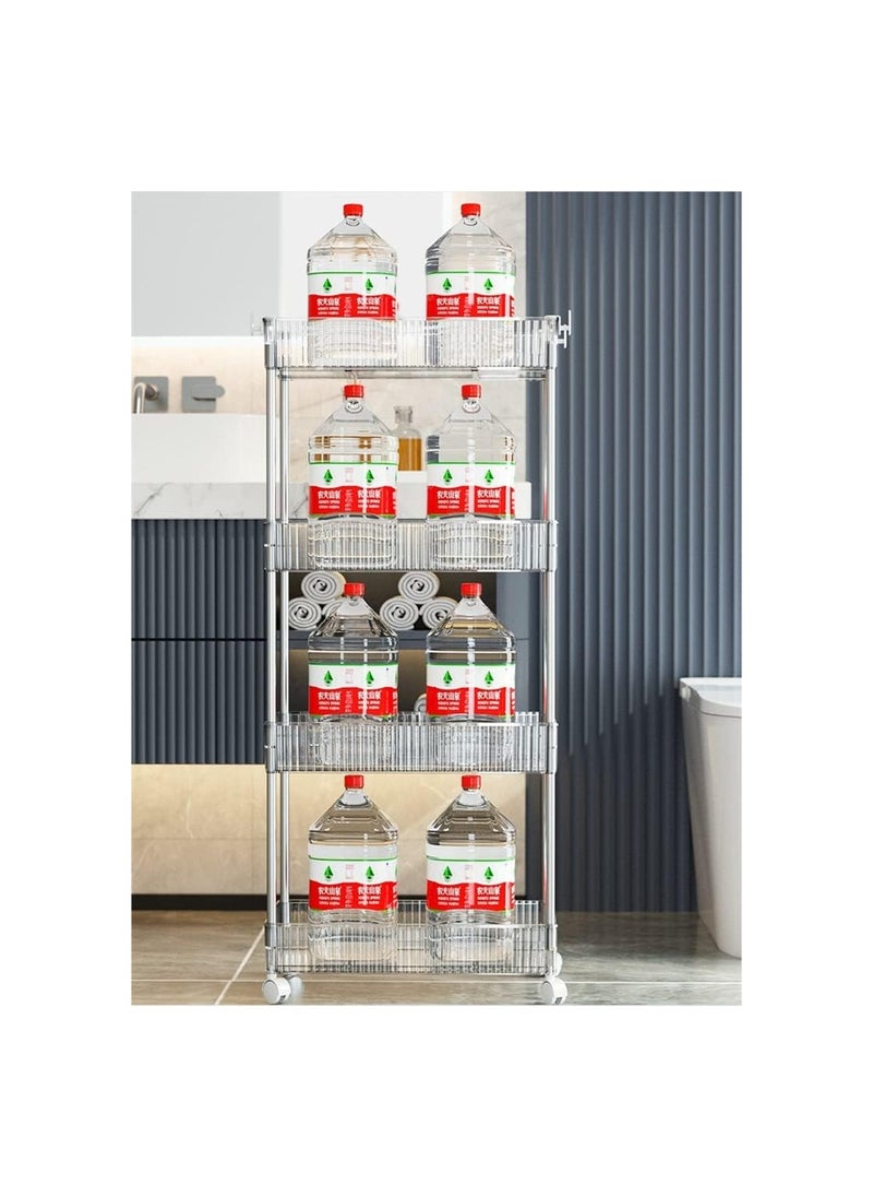 Hawaii 4 Tier Storage Cart Slim Rolling Storage Cart Mobile Organizer Shelf Cart for Kitchen Bathroom Laundry Office Narrow Places with Removable Wheels and 4pcs Hooks  - Image 4
