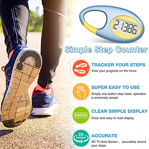 synwoo Simple 3D Step Counter, Walking Pedometer, Steps Tracker with Neck Lanyard/Carabiner for Men Women Teens Adults Seniors(Blue) - Image 2