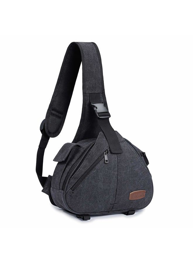 S-ZONE Canvas Small Camera Sling Bag DSLR Shoulder Crossbody Backpack for 1 Camera, 2 Lens, 1 Tripod - Image 1