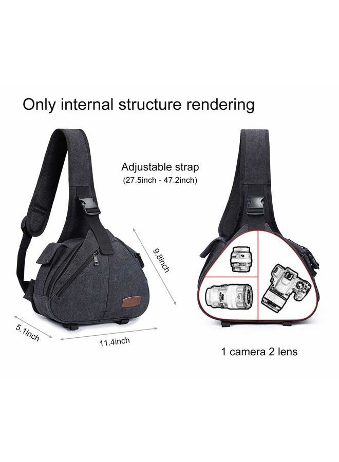 S-ZONE Canvas Small Camera Sling Bag DSLR Shoulder Crossbody Backpack for 1 Camera, 2 Lens, 1 Tripod - Image 2