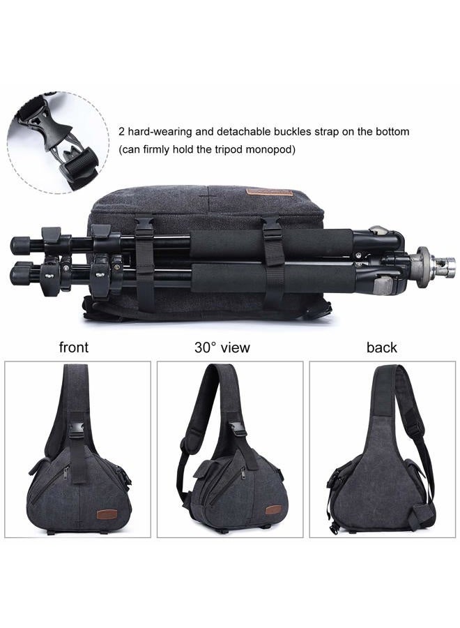 S-ZONE Canvas Small Camera Sling Bag DSLR Shoulder Crossbody Backpack for 1 Camera, 2 Lens, 1 Tripod - Image 5
