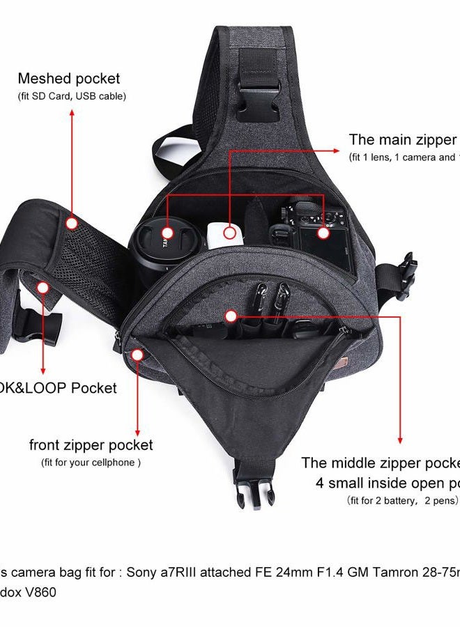 S-ZONE Canvas Small Camera Sling Bag DSLR Shoulder Crossbody Backpack for 1 Camera, 2 Lens, 1 Tripod - Image 4