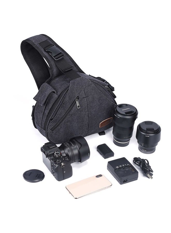 S-ZONE Canvas Small Camera Sling Bag DSLR Shoulder Crossbody Backpack for 1 Camera, 2 Lens, 1 Tripod - Image 3