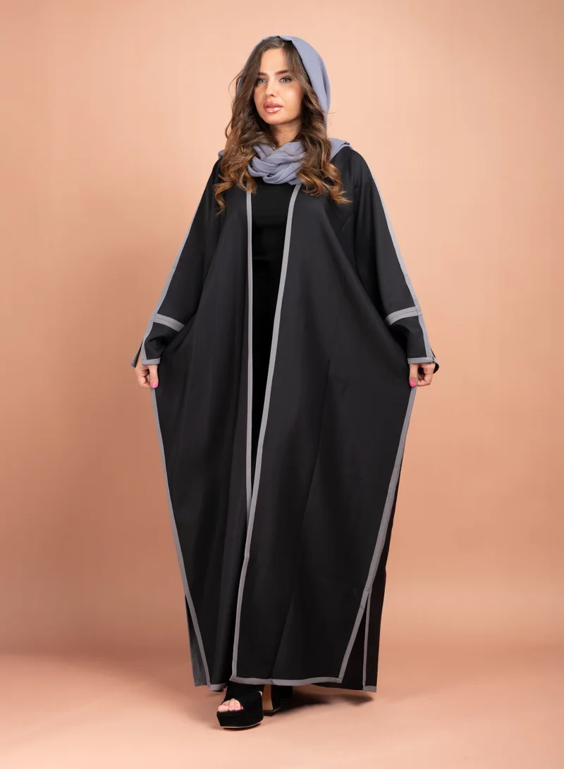 اكسا عباية اماراتية عصرية ملونة AIK5062 اسود