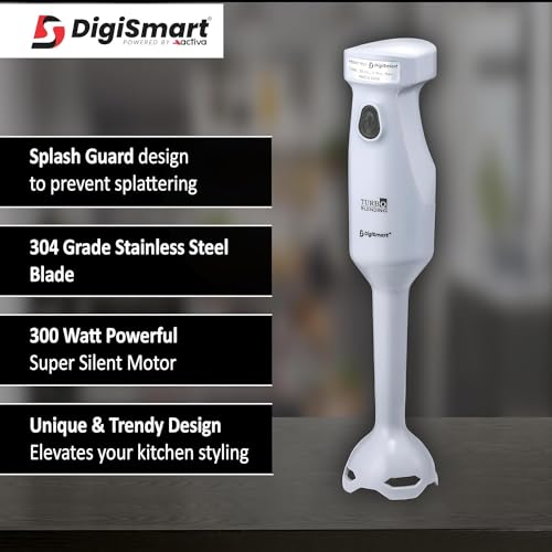DIGISMART DURA Hand Blender 300 W Powerful Super Silent Copper Motor Anti-Splash Technology Turbo Function Stainless Steel Stem for Hot/Cold Blending Hand Blender (Grey) - Image 5