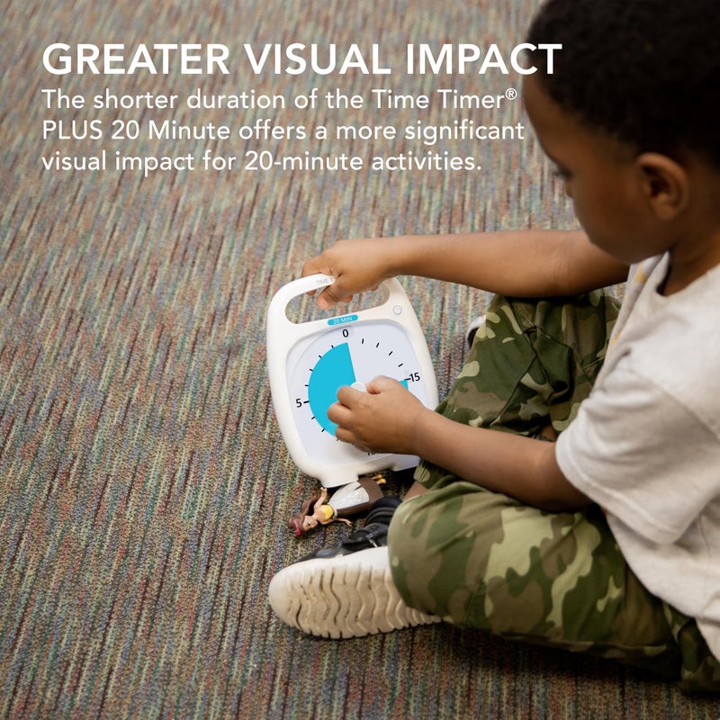 Time Timer PLUS 20 Minute Desk Visual Timer — Countdown Timer with Portable Handle for Classroom, Office, Homeschooling, Study Tool with Silent Operation (White) - Image 2