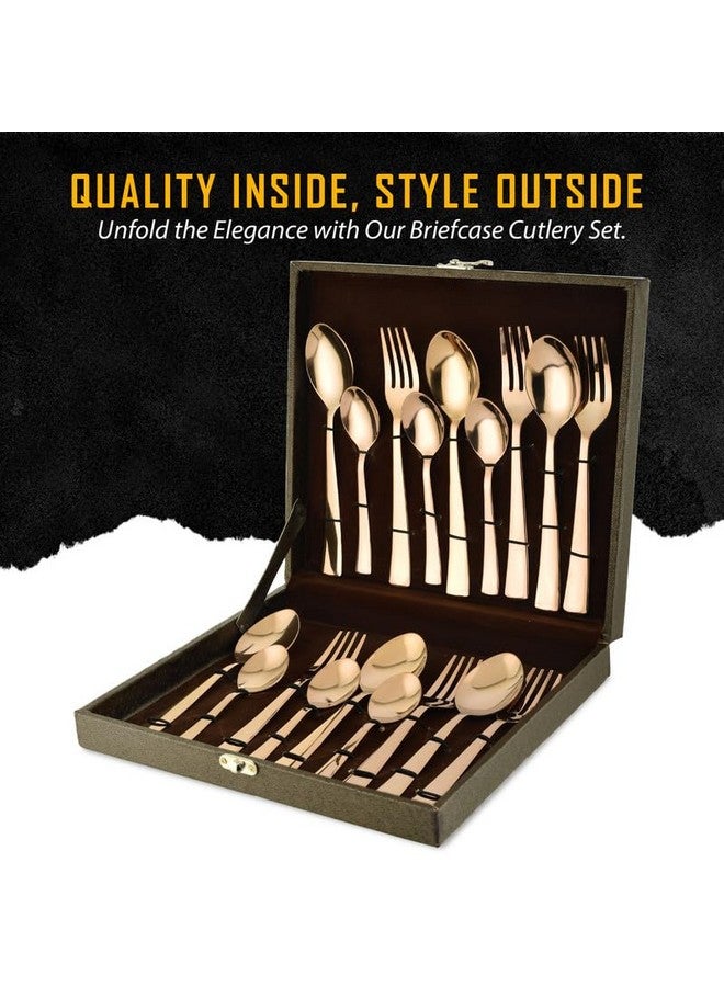 Parage 18 Pieces Premium Stainless Steel Golden Cutlery Set, Home & Kitchen with Gift Box, PVD Rose Gold (6 Pieces Each Table Spoons, Table Forks & Tea Spoons) with Leatherite Box - Image 4