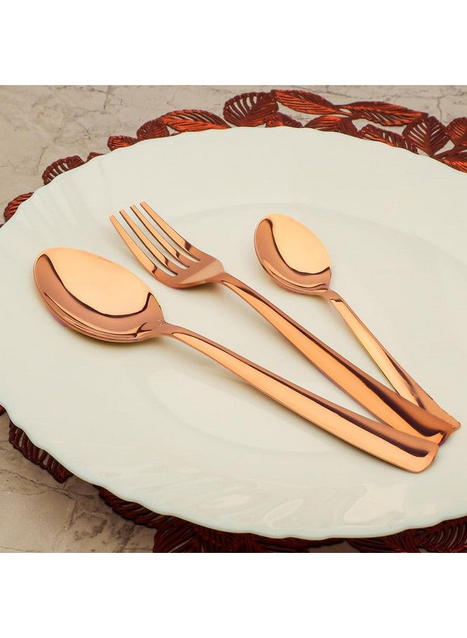 Parage 18 Pieces Premium Stainless Steel Golden Cutlery Set, Home & Kitchen with Gift Box, PVD Rose Gold (6 Pieces Each Table Spoons, Table Forks & Tea Spoons) with Leatherite Box - Image 5
