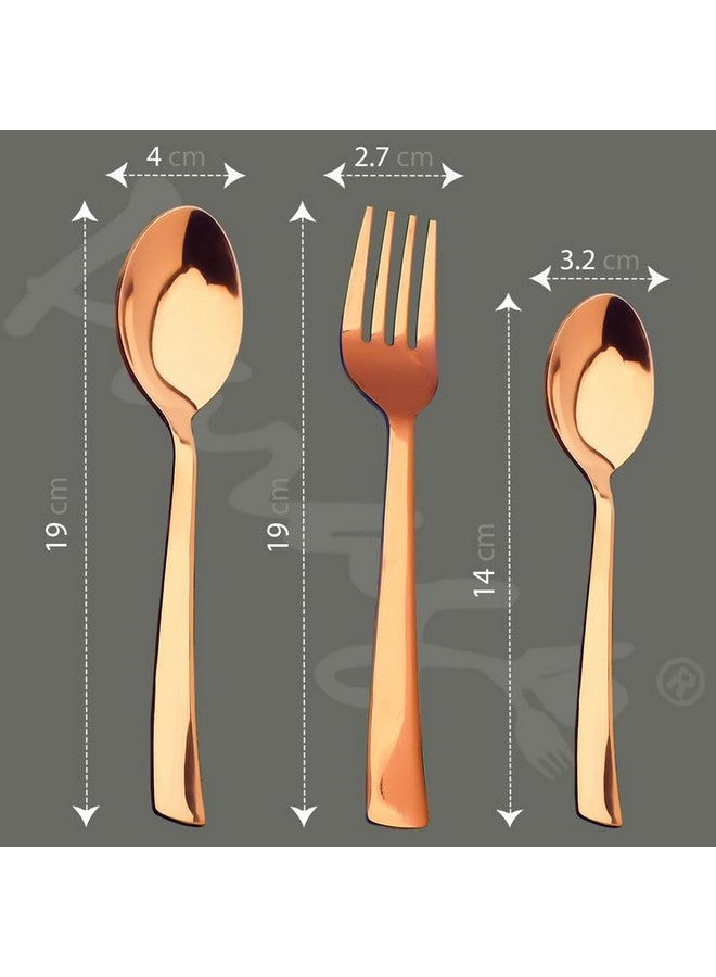 Parage 18 Pieces Premium Stainless Steel Golden Cutlery Set, Home & Kitchen with Gift Box, PVD Rose Gold (6 Pieces Each Table Spoons, Table Forks & Tea Spoons) with Leatherite Box - Image 2