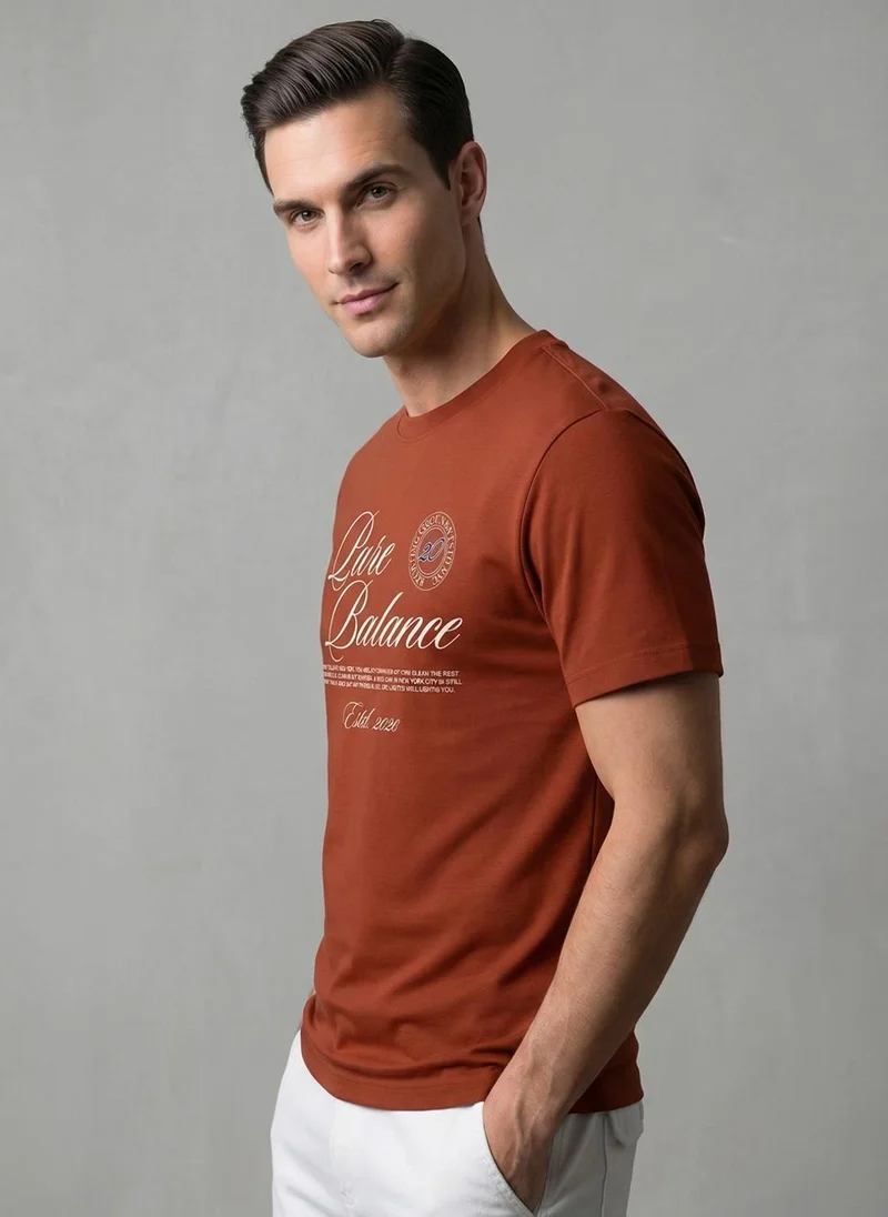 NOBERO Rust Orange Nobero Regular Fit Printed T-shirt for Men for Men | Best Price UAE