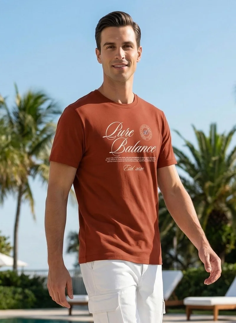NOBERO Rust Orange Nobero Regular Fit Printed T-shirt for Men for Men | Best Price UAE