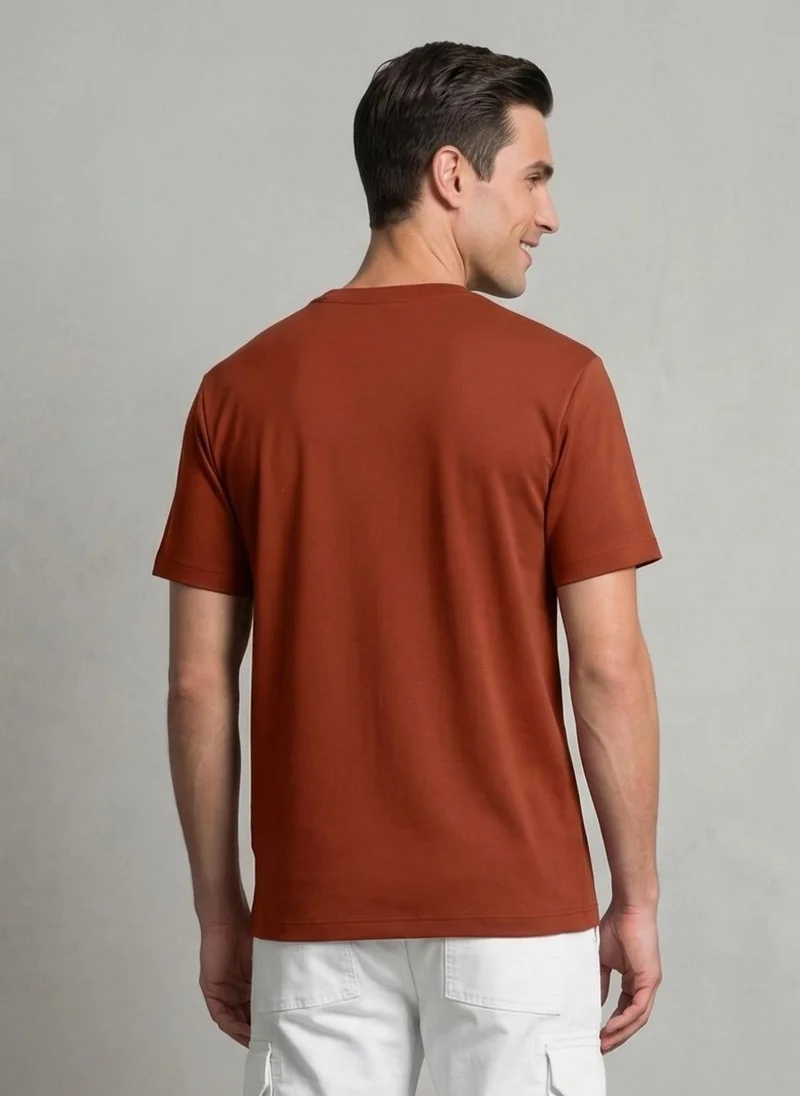 NOBERO Rust Orange Nobero Regular Fit Printed T-shirt for Men for Men | Best Price UAE