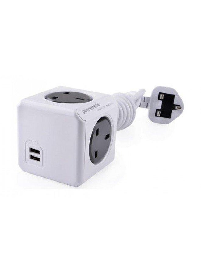 Allocacoc PowerCube Extended 4 Sockets 3mtr Cable 2USB Ports Grey  - Image 2