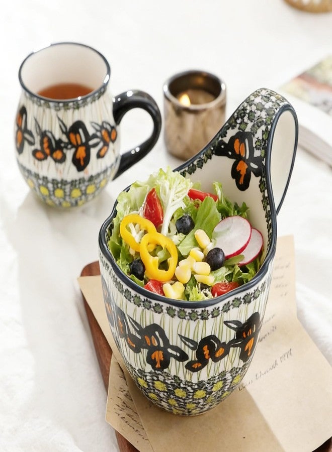 ALMA 2026 Updated Soup Bowls With Large Loop Handles, 18oz Handpainted Flower Soup Cups Microwave & Oven Safe, Decorative Ceramic Cereal Bowls For Soup,Fruits,Chili,Ice cream,Snack-Orange Irene Theme - Image 2