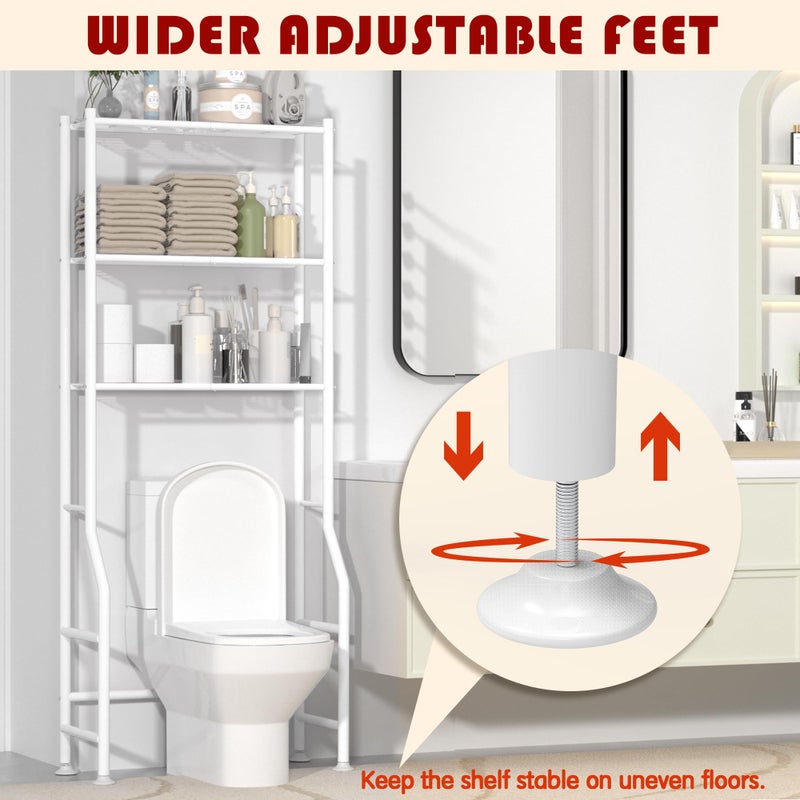 GloTika 3-Tier Over Toilet Storage Rack, Metal Over Toilet Bathroom Organizer Shelf, Freestanding Space Saver Storage Shelves for Bathroom/Laundry/Living Room (White) - Image 4