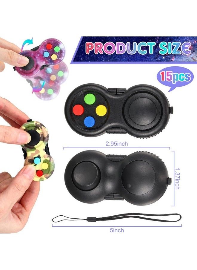 WILLBOND - 15 Pcs Fidget Pad Portable Fidget Controller Classic Retro Game Controller Fidget Toy Handheld Toy Controller With 8 Fidget Functions Controller Game Pad For Teens Relieve Stress Anxiety(Cool) - Image 1