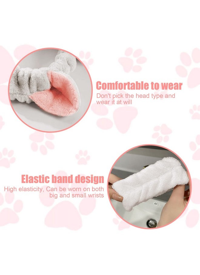 AEGYPIUS Face Wash Headband And Wristband Set ; Cat Ears Headband & Wristband Set For Face Washing ; 3Pcs Spa Headband Set ; Extra Soft Coral Fleece Comfort & Style ; White ; Perfect For Women & Girls  - Image 5