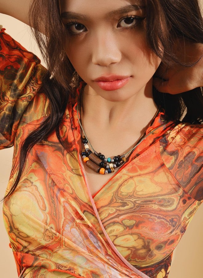 MINACHI Ethnic Boho Colorful Wooden Bead Multi-Layered Braided Rope Necklace, Women's Jewelry - Image 4