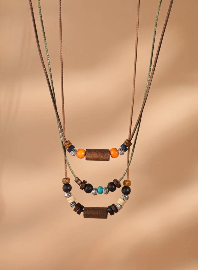 MINACHI Ethnic Boho Colorful Wooden Bead Multi-Layered Braided Rope Necklace, Women's Jewelry - Image 5