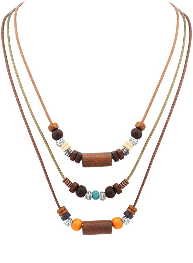 MINACHI Ethnic Boho Colorful Wooden Bead Multi-Layered Braided Rope Necklace, Women's Jewelry - Image 1