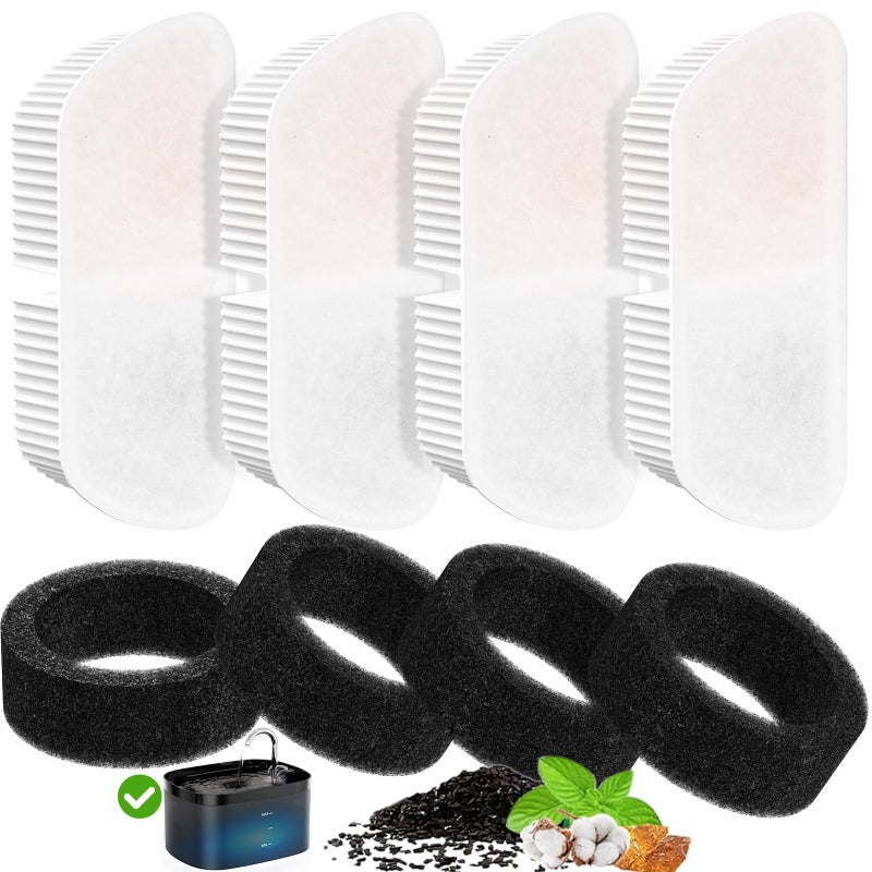 Petilog Cat Water Fountain Filters for 84oz/2.5L Petilog Pet Water Dispenser Fountain (4 Filters& 4Sponges) - Image 1