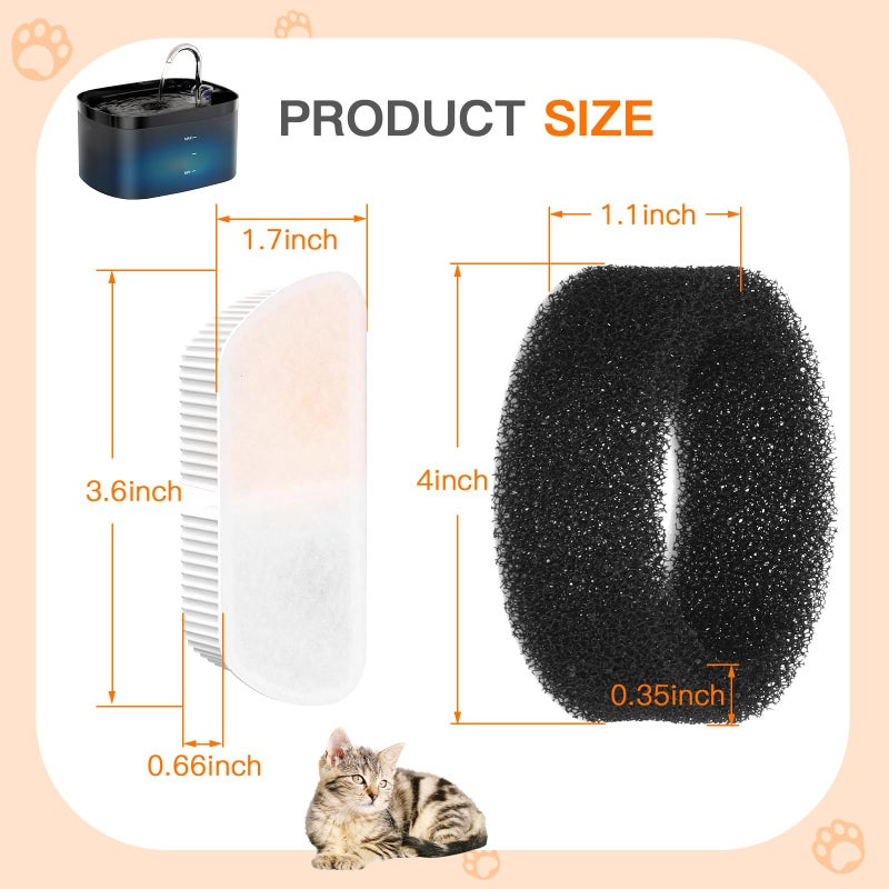 Petilog Cat Water Fountain Filters for 84oz/2.5L Petilog Pet Water Dispenser Fountain (4 Filters& 4Sponges) - Image 4