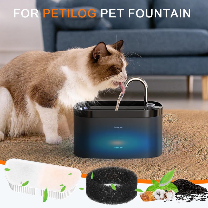 Petilog Cat Water Fountain Filters for 84oz/2.5L Petilog Pet Water Dispenser Fountain (4 Filters& 4Sponges) - Image 2