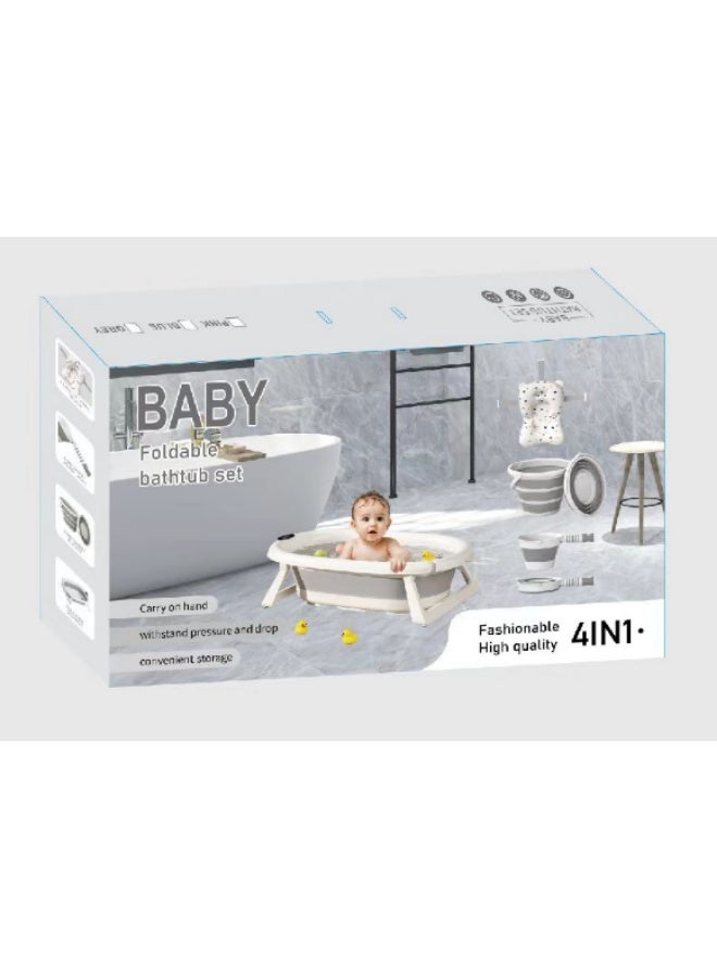 4-in-1 Baby Foldable Bathtub Set - Includes Foldable Tub, Support Bath Pad, Bucket, and Water Scoop - Space-Saving & Fashionable Design