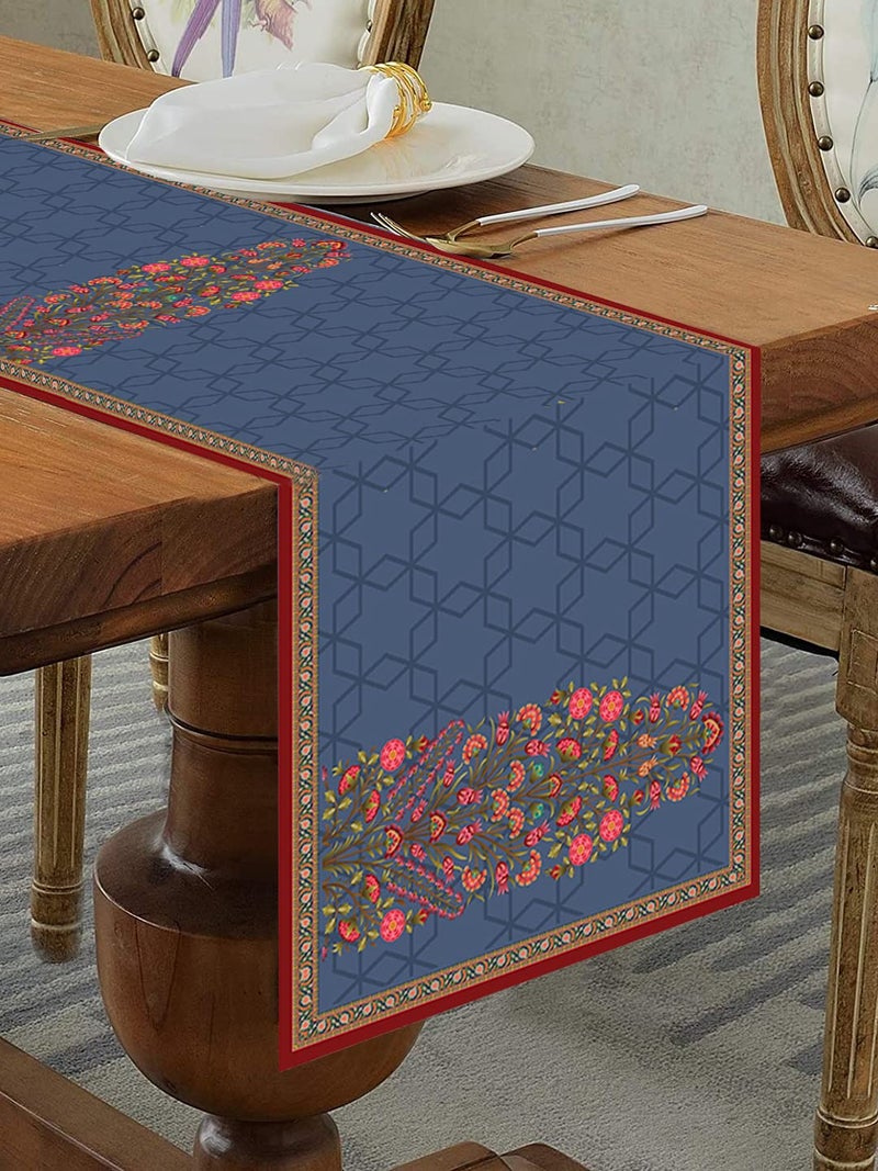 Homewards Mughal Motif with Floral Border Table Runner Oil Water Repellant Size 325x180 cm