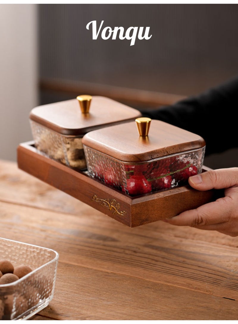 Vonqu Wood Grain Fruit Plate – Versatile Serving Tray for Dried Fruits, Nuts, Candy, Cookies, Chips, and Party Snacks - Image 1