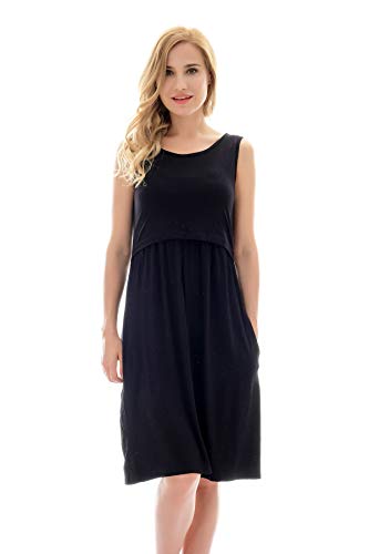 Bearsland Women's Sleeveless Maternity Dress Nursing Breastfeeding Dress with Pockets,Black,s - Image 2