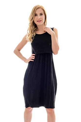 Bearsland Women's Sleeveless Maternity Dress Nursing Breastfeeding Dress with Pockets,Black,s - Image 3
