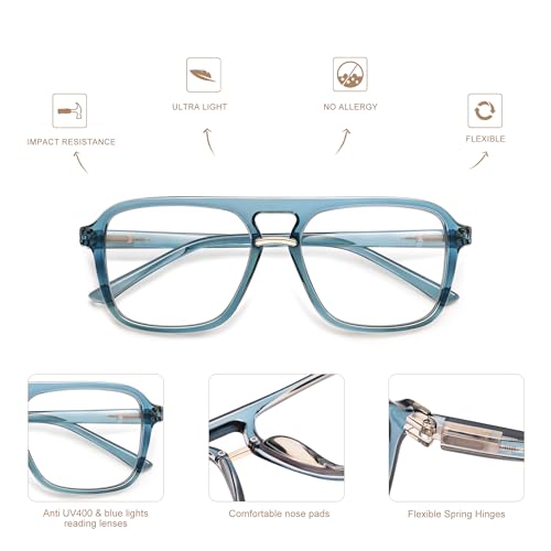 AMOMOMA 3 Pack Trendy Aviator Reading Glasses for Women Men Stylish Square Blue Light Blocking Readers AM6164 Mix (+2.00 Magnification Strength) - Image 4