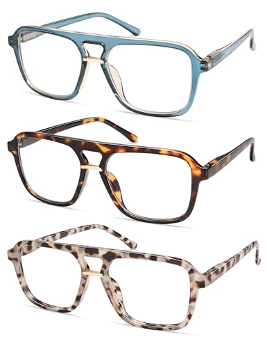 AMOMOMA 3 Pack Trendy Aviator Reading Glasses for Women Men Stylish Square Blue Light Blocking Readers AM6164 Mix (+2.00 Magnification Strength) - Image 3