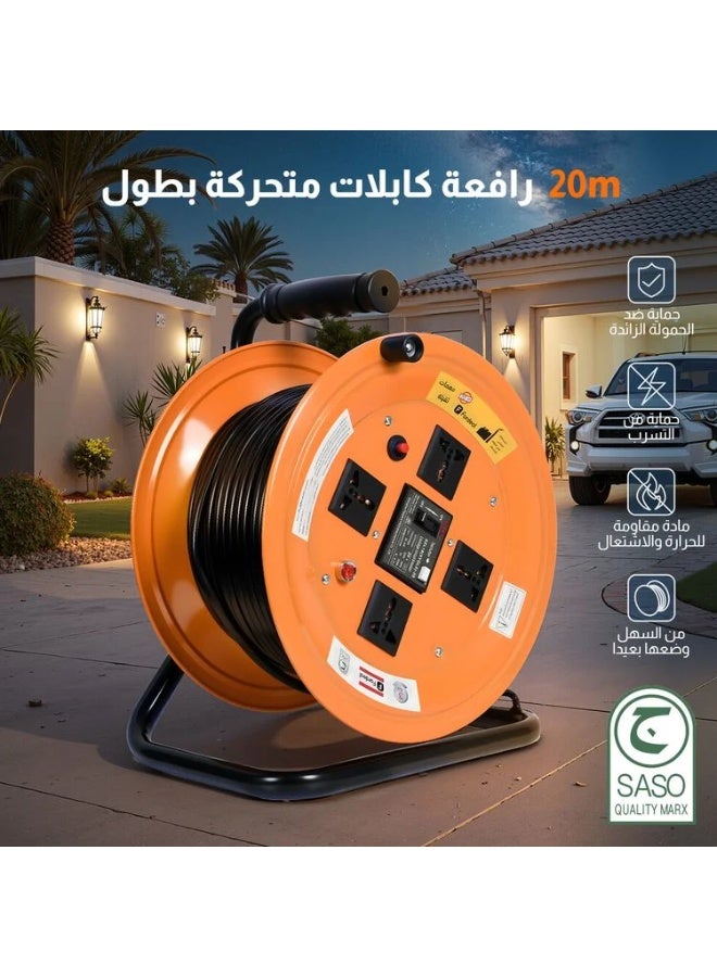 Biki 4-outlet extension cable reel, 20 meters long - Image 1