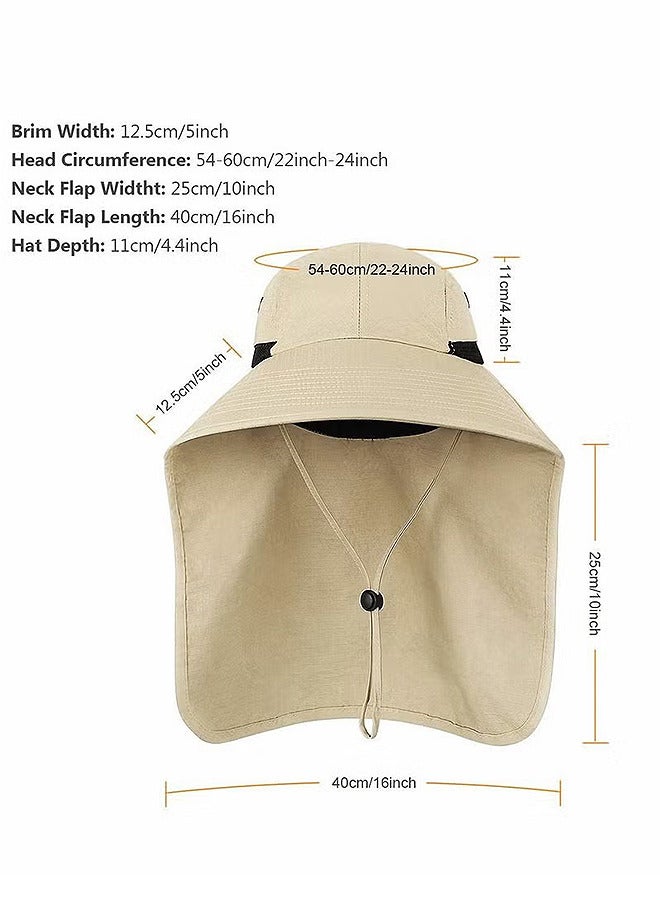 قبعة الشمس في الهواء الطلق للرجال والنساء ، 50+ UPF حماية سفاري كاب واسعة حافة القطن الخالص الصيد مع رفرف الرقبة ، الكاكي - Image 3