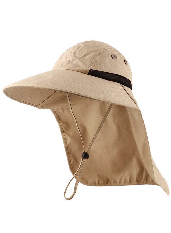قبعة الشمس في الهواء الطلق للرجال والنساء ، 50+ UPF حماية سفاري كاب واسعة حافة القطن الخالص الصيد مع رفرف الرقبة ، الكاكي - Image 1