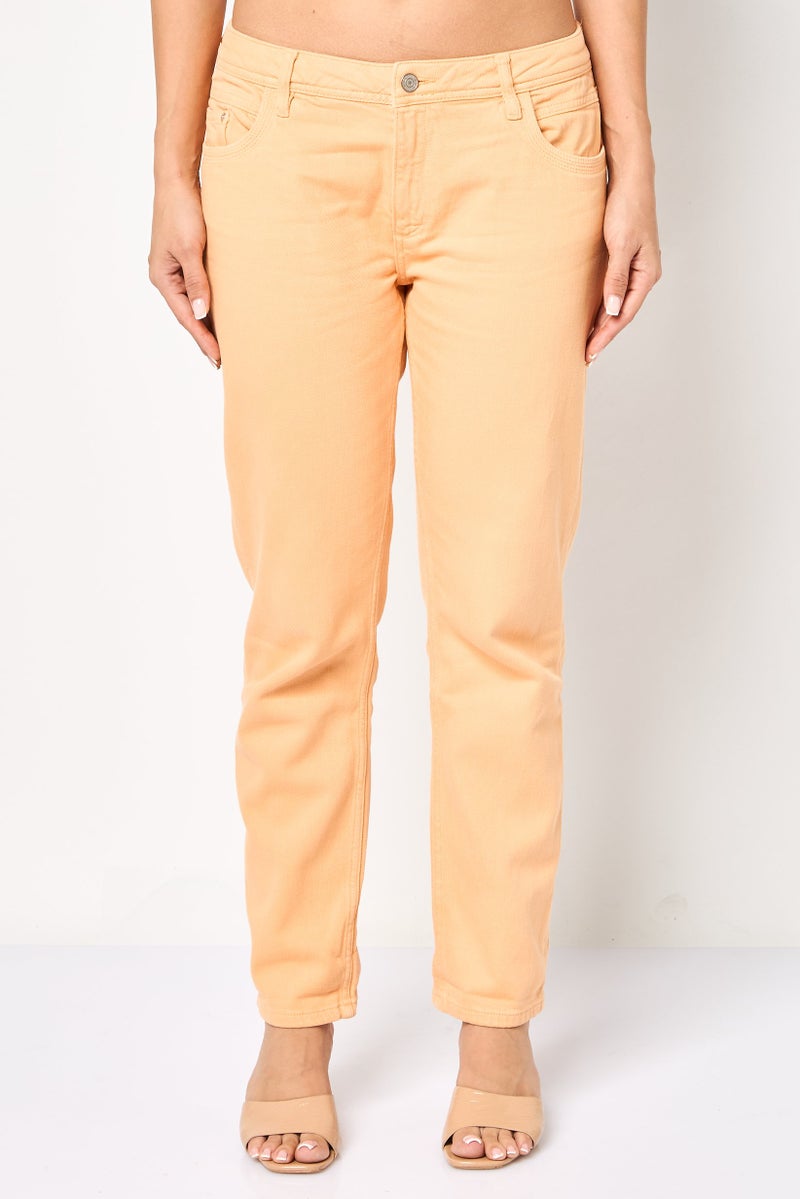 Reiko Women Regular Fit Solid  Straight Leg Pants, Light Orange - Image 1
