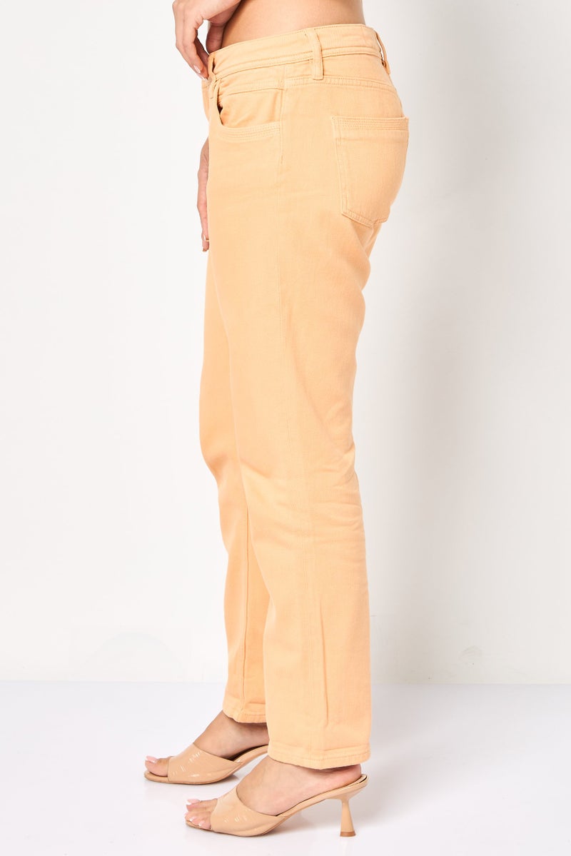 Reiko Women Regular Fit Solid  Straight Leg Pants, Light Orange - Image 3