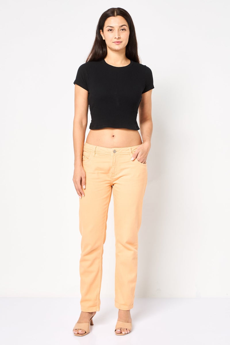 Reiko Women Regular Fit Solid  Straight Leg Pants, Light Orange - Image 2