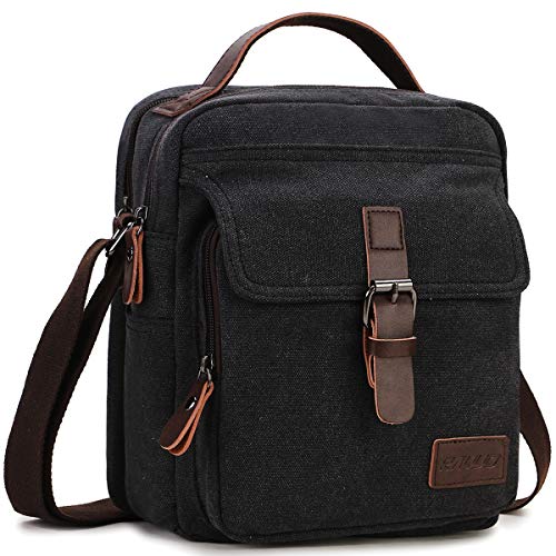 RAVUO Mens Messenger Bag Small Canvas Shoulder Bags Travel Bag Man Purse Crossbody Bags for Work and Business Black - Image 1