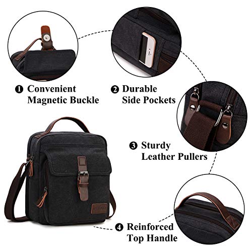 RAVUO Mens Messenger Bag Small Canvas Shoulder Bags Travel Bag Man Purse Crossbody Bags for Work and Business Black - Image 5
