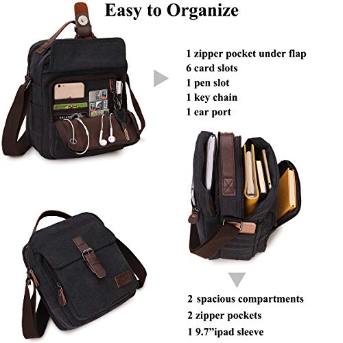 RAVUO Mens Messenger Bag Small Canvas Shoulder Bags Travel Bag Man Purse Crossbody Bags for Work and Business Black - Image 4