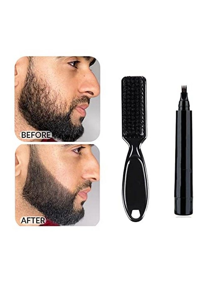 VERONNI Black Beard Pen Filler For Men Beard Thickener Kit Long Lasting Moustache and Eyebrows Beard Pen with a MicroFork Tip Applicator Includes Bristle Brush for Blending Set(Black) - Image 2