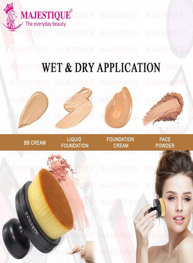 Majestique Foundation Makeup Brush Flat Top Face Blush Liquid Powder Foundation Brush for Blending with Protective Stand and Makeup Remover Sponge - Image 3
