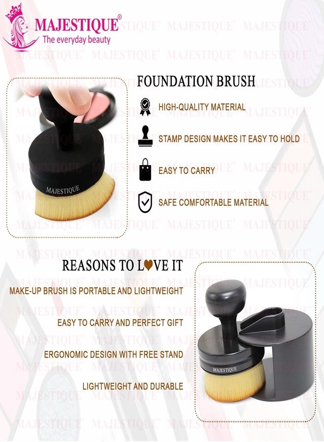 Majestique Foundation Makeup Brush Flat Top Face Blush Liquid Powder Foundation Brush for Blending with Protective Stand and Makeup Remover Sponge - Image 4