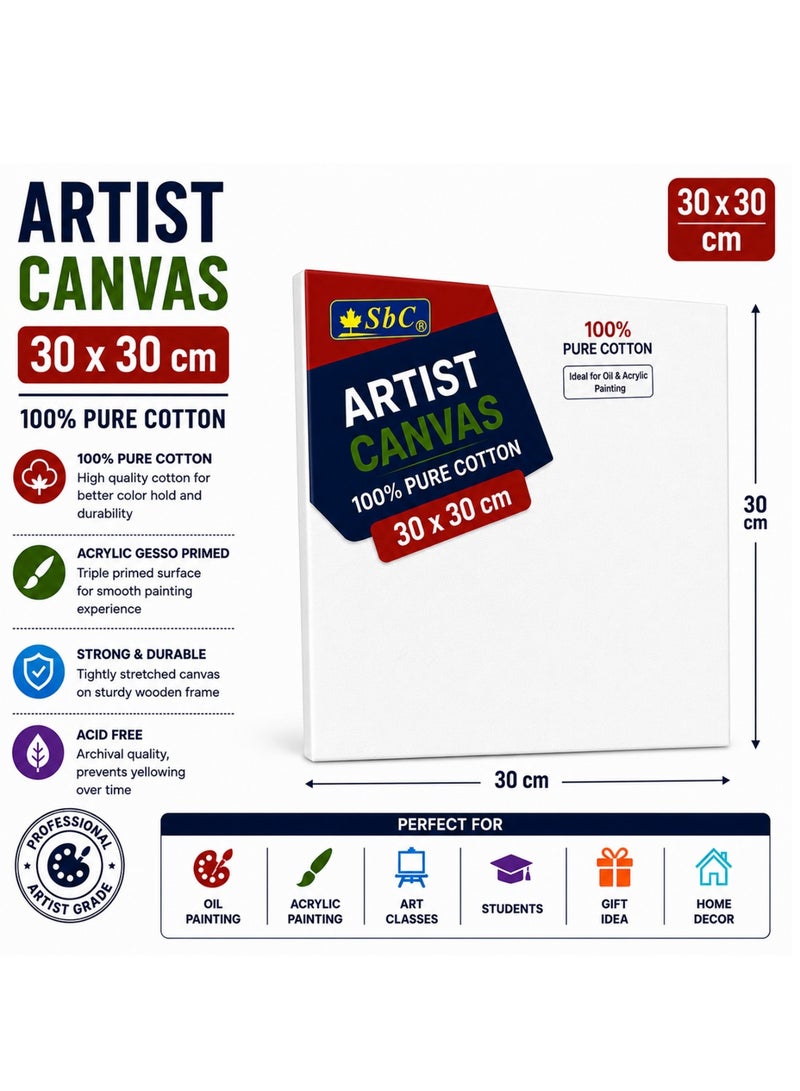 SBC 1-Piece Pure Cotton Artist Canvas Board 30x30cm Size - Image 1